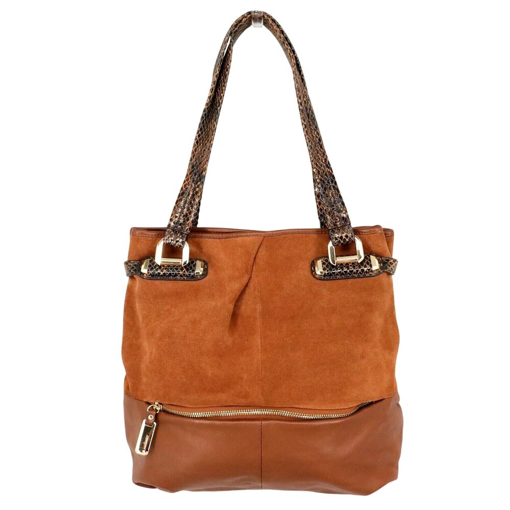 B Makowsky Handbag Womens Rust Brown Suede Leather Shoulder Bag Lined Zip Pocket